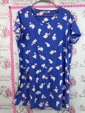 Enjoy night dress bears Blue Polar Bear Print Tee Dress with Scarf Detail